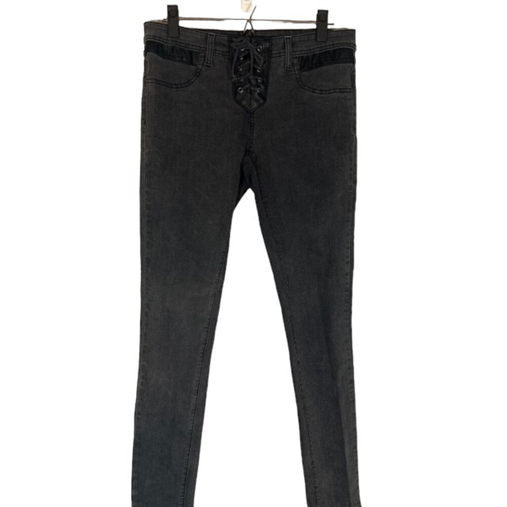 Carmar Black Lace Up Faux Leather Trim Skinny Ankle Denim Jeans Women Sz 29